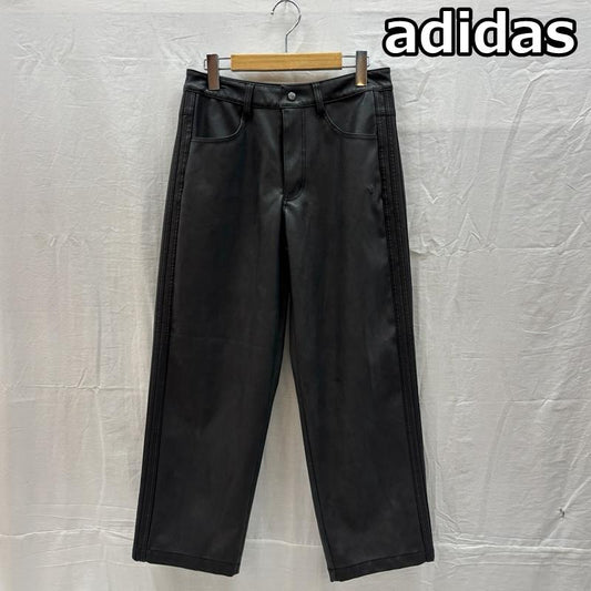 アディダス adidas ボトムス ボトムス サイドライン ロゴ フェイクレザー テーパード パンツ M 黒 / ブラック / black メンズ USED 古着 中古 50162470