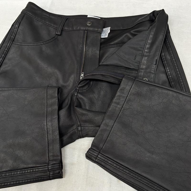 アディダス adidas ボトムス ボトムス サイドライン ロゴ フェイクレザー テーパード パンツ M 黒 / ブラック / black メンズ USED 古着 中古 50162470