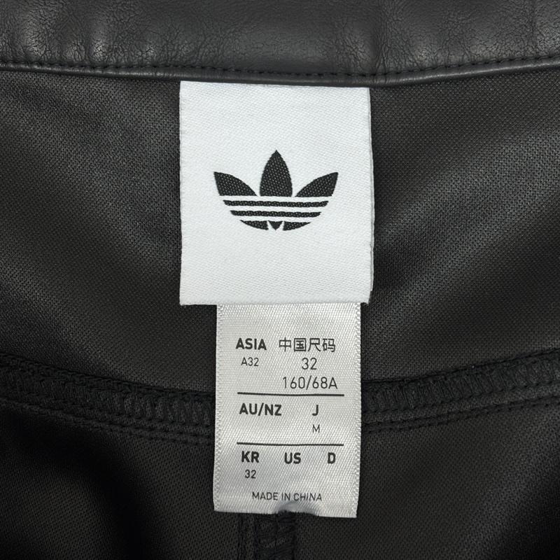 アディダス adidas ボトムス ボトムス サイドライン ロゴ フェイクレザー テーパード パンツ M 黒 / ブラック / black メンズ USED 古着 中古 50162470