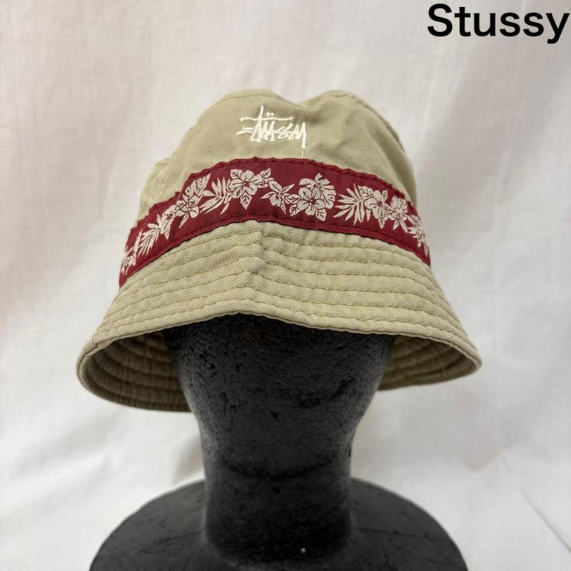 ステューシー STUSSY 帽子 ハット バケットハット ベージュ 花柄 アロハ ハイビスカス 刺繡ロゴ USA製 S/M - ロゴ、文字 ベージュ / ベージュ / beige メンズ USED 古着 中古 50162532