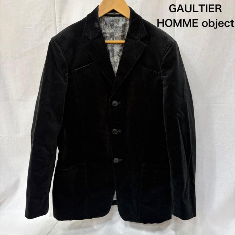 ゴルチエオムオブジェ GAULTIER HOMME objet ジャケット、上着 ジャケット、ブレザー 026-5-CJK-HG SA-0951 ベロア シングル テーラードジャケット 裏地総柄 Black 46 無地 黒 / ブラック / black メンズ USED 古着 中古 50162533