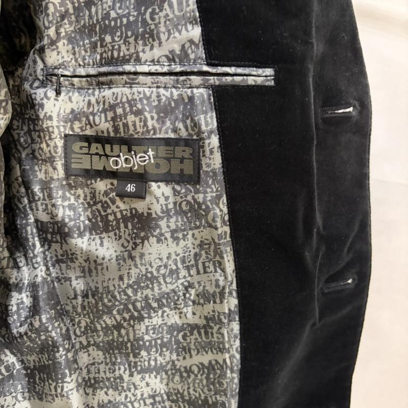 ゴルチエオムオブジェ GAULTIER HOMME objet ジャケット、上着 ジャケット、ブレザー 026-5-CJK-HG SA-0951 ベロア シングル テーラードジャケット 裏地総柄 Black 46 無地 黒 / ブラック / black メンズ USED 古着 中古 50162533