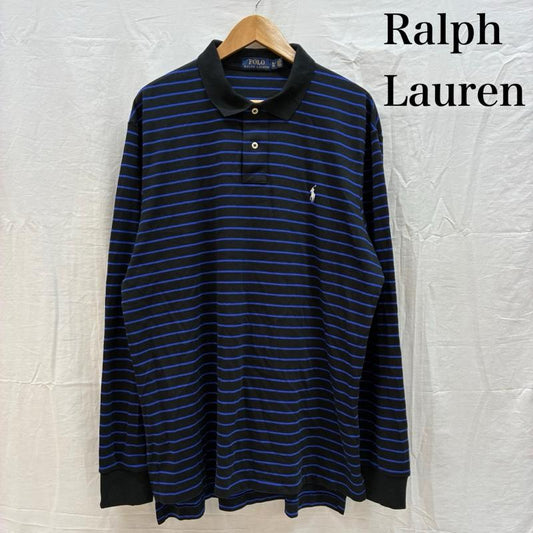 ポロラルフローレン POLO RALPH LAUREN ポロシャツ 長袖 ポニー 刺繍 ボーダー ロングスリーブ ポロシャツ XL メンズ USED 古着 中古 50162541