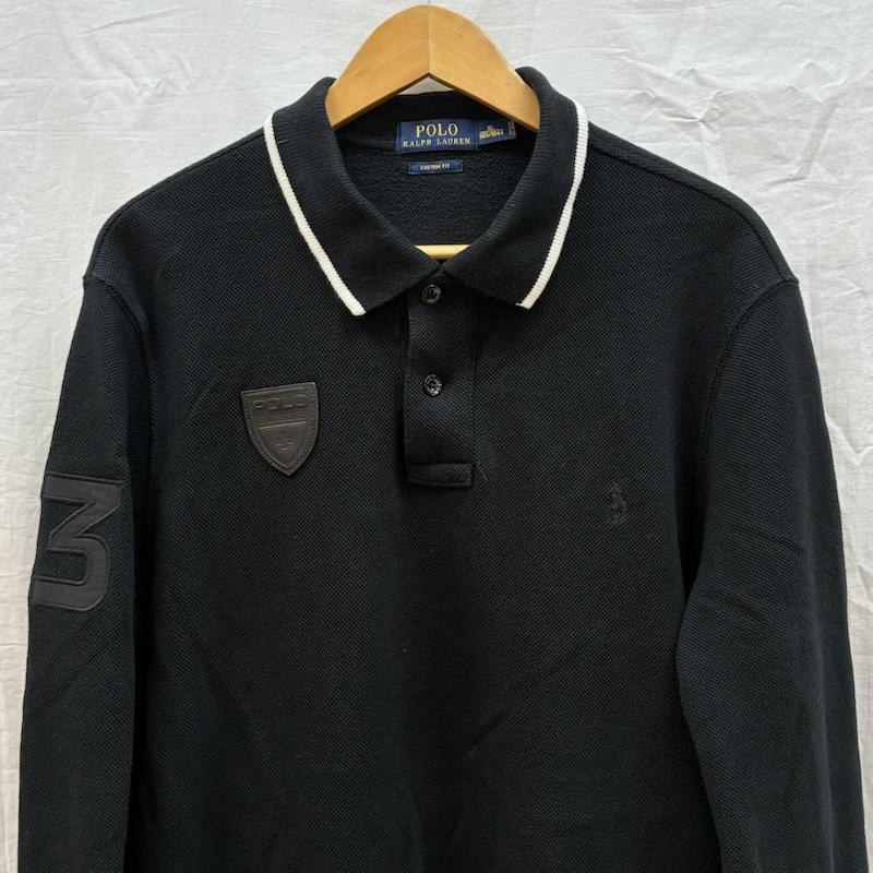 ポロラルフローレン POLO RALPH LAUREN ポロシャツ 長袖 ポニー 刺繍 ナンバリング レザー ワッペン ロングスリーブ ポロシャツ XL メンズ USED 古着 中古 50162547