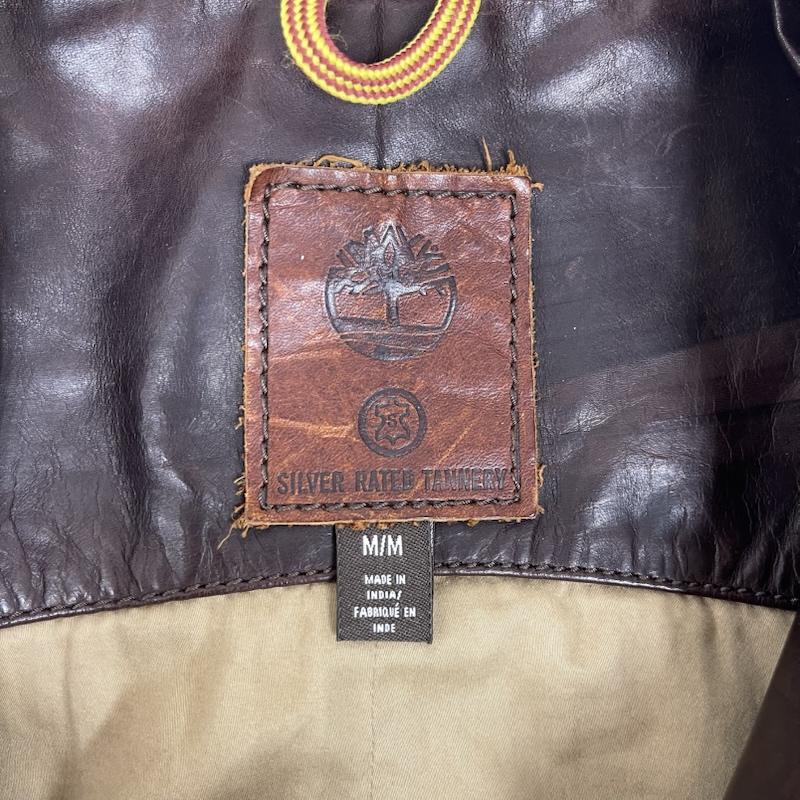 ティンバーランド Timberland ジャケット、上着 レザージャケット SILVER RATED TANNERY 牛革製 裏地チェック レザー ジャケット M ダークブラウン / ダークブラウン / メンズ USED 古着 中古 50162551
