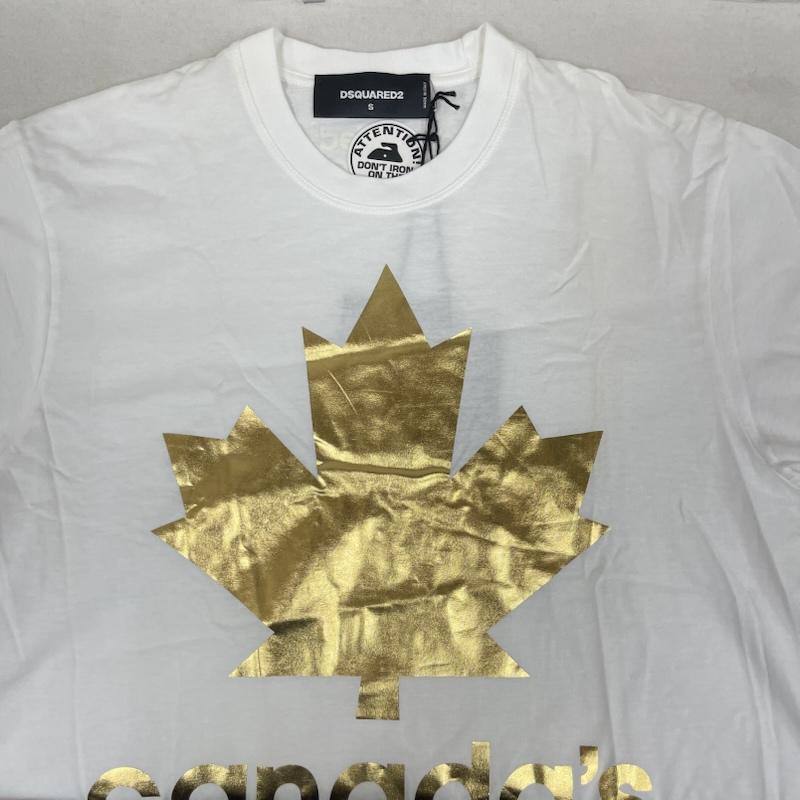 ディースクエアード2 DSQUARED2 Tシャツ 半袖 イタリア製 CANADA2 ゴールド メープル リーフ プリント Tシャツ S 白 / ホワイト / white メンズ USED 古着 中古 50162568