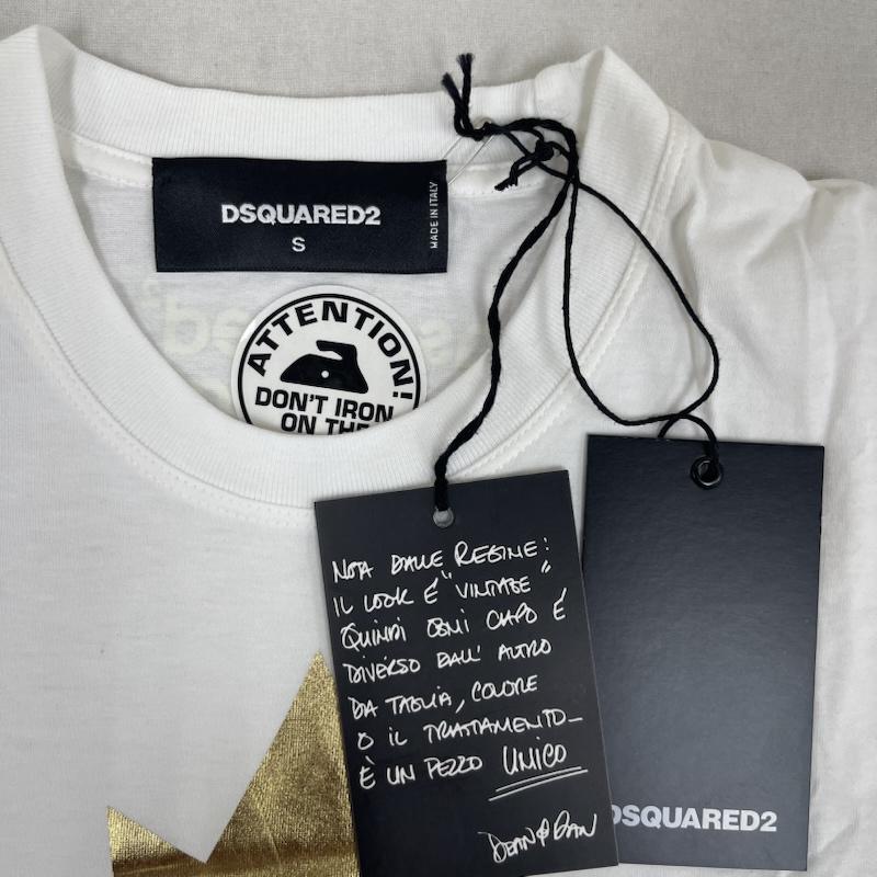 ディースクエアード2 DSQUARED2 Tシャツ 半袖 イタリア製 CANADA2 ゴールド メープル リーフ プリント Tシャツ S 白 / ホワイト / white メンズ USED 古着 中古 50162568