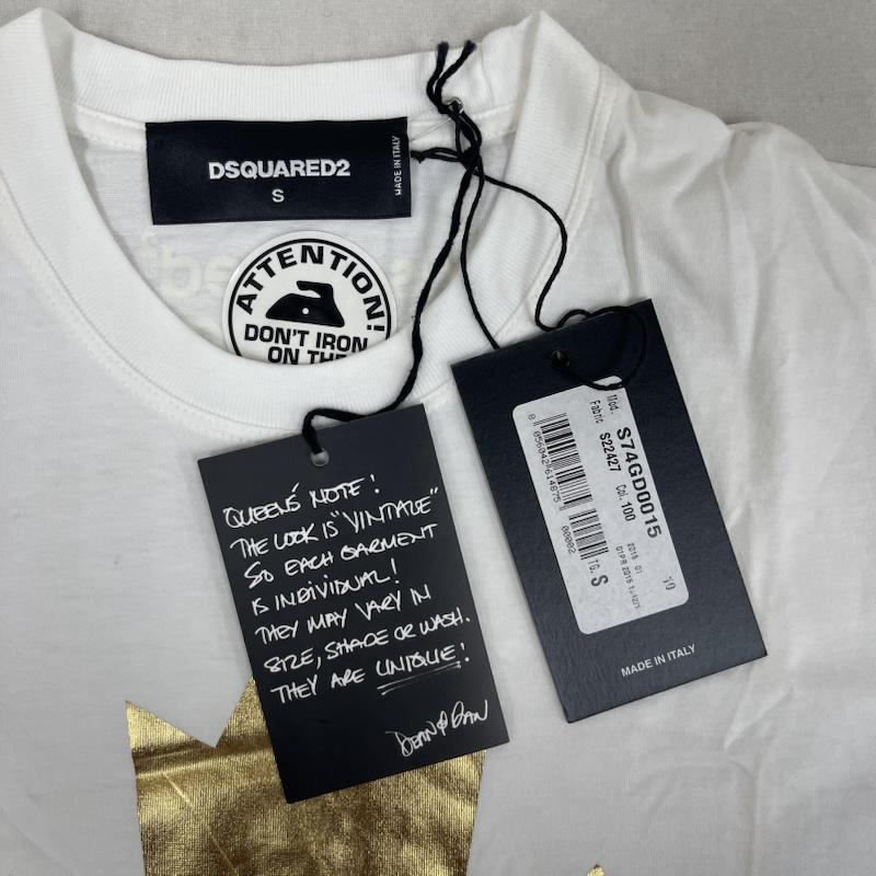 ディースクエアード2 DSQUARED2 Tシャツ 半袖 イタリア製 CANADA2 ゴールド メープル リーフ プリント Tシャツ S 白 / ホワイト / white メンズ USED 古着 中古 50162568