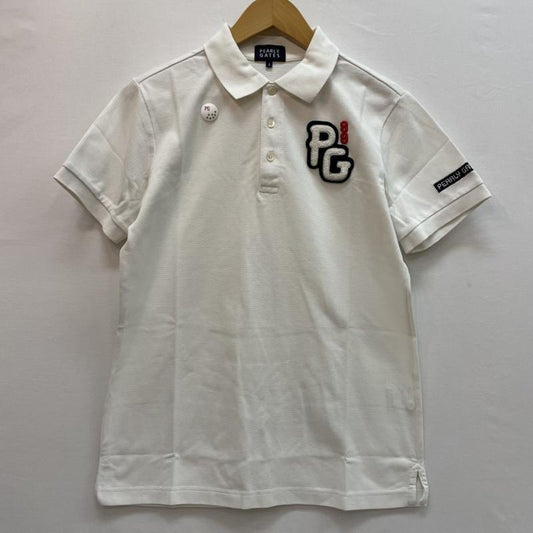 パーリーゲイツ PEARLY GATES ポロシャツ 半袖 PG ロゴ ワッペン ゴルフ 半袖 ポロシャツ 4 無地 X ロゴ、文字 白 / ホワイト / white メンズ USED 古着 中古 50162570