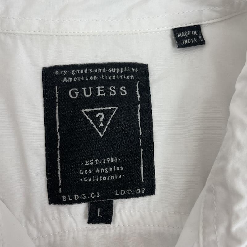 ゲス Guess シャツ、ブラウス 半袖 半袖 シャツ 胸 フラップ ポケット エポーレット ミリタリー L 無地 白 / ホワイト / white メンズ USED 古着 中古 50162589