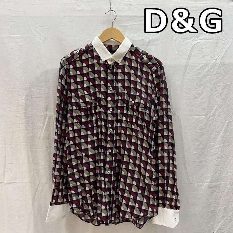 ドルチェアンドガッバーナ DOLCE&GABBANA シャツ、ブラウス 長袖 総柄 薄手 クレリック ボタンダウン 長袖 シャツ エポレット M メンズ USED 古着 中古 50162607