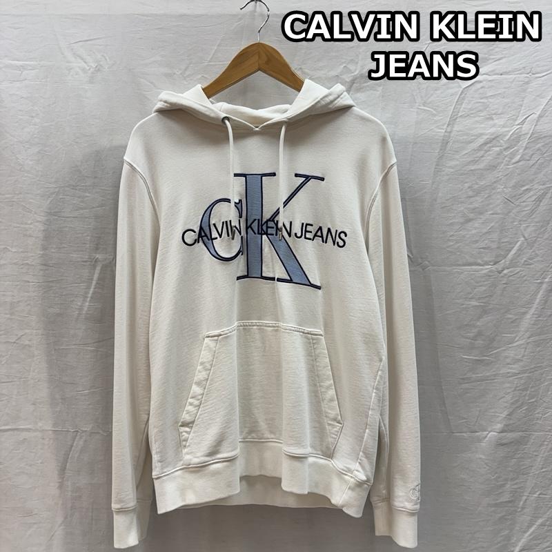 カルヴァン クライン ジーンズ Calvin Klein Jeans パーカー 長袖 ロゴ 刺繍 プルオーバー フーディ パーカー M 白 / ホワイト / white メンズ USED 古着 中古 50162608