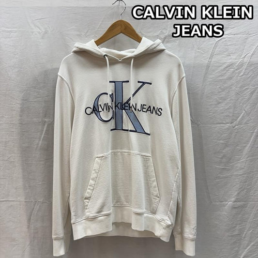 カルヴァン クライン ジーンズ Calvin Klein Jeans パーカー 長袖 ロゴ 刺繍 プルオーバー フーディ パーカー M 白 / ホワイト / white メンズ USED 古着 中古 50162608
