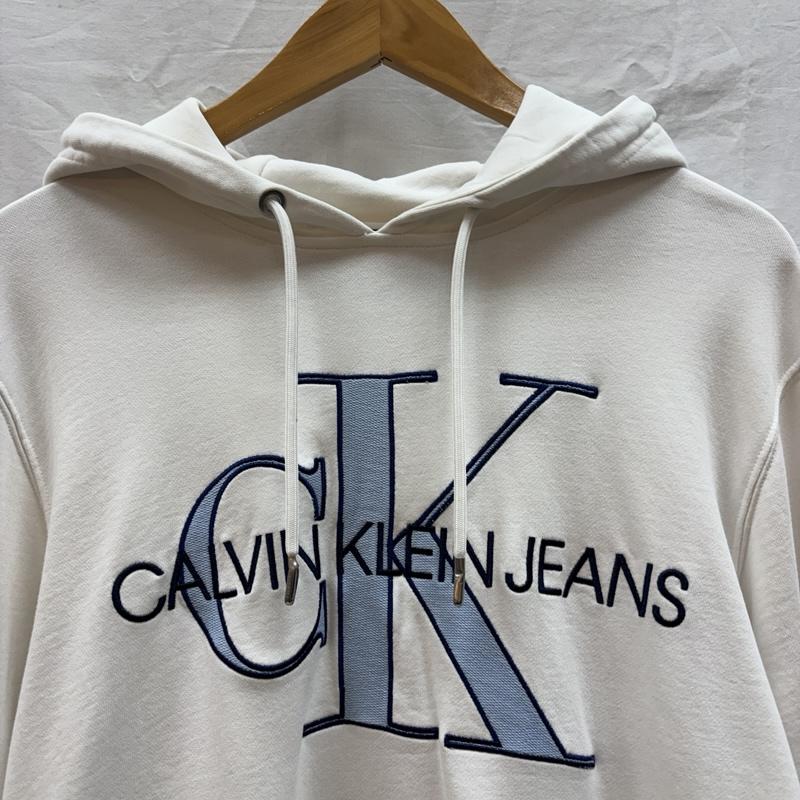 カルヴァン クライン ジーンズ Calvin Klein Jeans パーカー 長袖 ロゴ 刺繍 プルオーバー フーディ パーカー M 白 / ホワイト / white メンズ USED 古着 中古 50162608