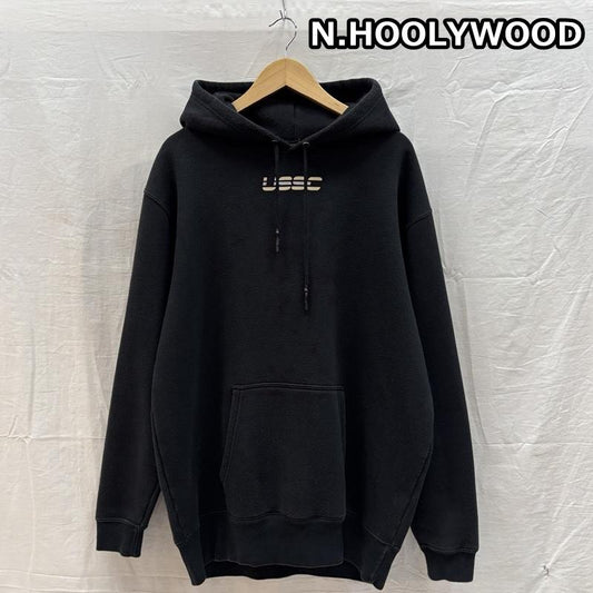 エヌハリウッド N.HOOLYWOOD パーカー 長袖 9211-CS84 pieces ロゴ プルオーバー フーディ スウェット パーカー 38 黒 / ブラック / black メンズ USED 古着 中古 50162610