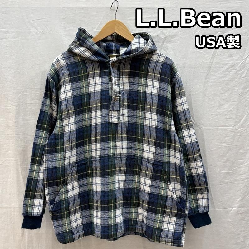 エルエルビーン L.L.Bean パーカー 長袖 USA製 チェック柄 ハーフボタン プルオーバー フランネル パーカー - ボーイズ USED 古着 中古 50162611