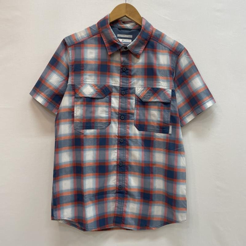 コロンビア Columbia シャツ、ブラウス 半袖 チェック柄 半袖 シャツ 胸ポケット S チェック 青 / ブルー / blue X 橙 / オレンジ / orange X 白 / ホワイト / white メンズ USED 古着 中古 50162632
