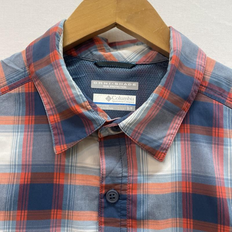 コロンビア Columbia シャツ、ブラウス 半袖 チェック柄 半袖 シャツ 胸ポケット S チェック 青 / ブルー / blue X 橙 / オレンジ / orange X 白 / ホワイト / white メンズ USED 古着 中古 50162632