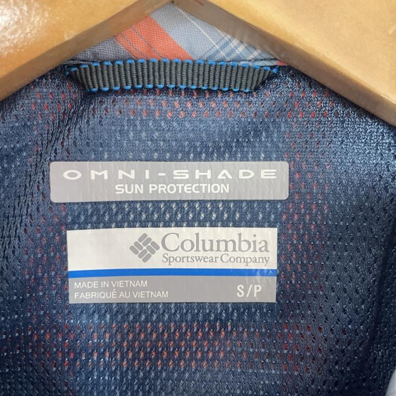 コロンビア Columbia シャツ、ブラウス 半袖 チェック柄 半袖 シャツ 胸ポケット S チェック 青 / ブルー / blue X 橙 / オレンジ / orange X 白 / ホワイト / white メンズ USED 古着 中古 50162632