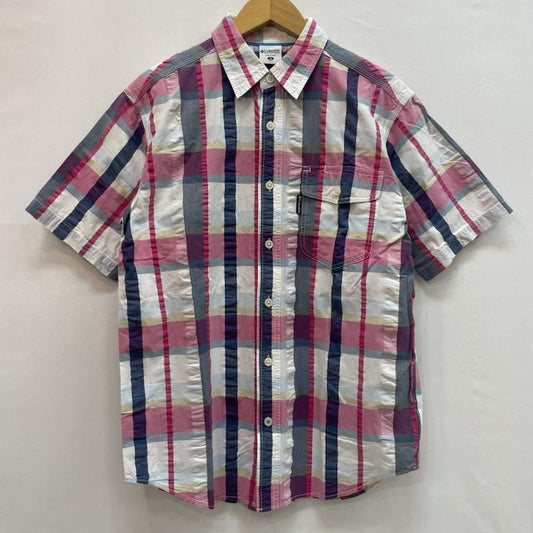 コロンビア Columbia シャツ、ブラウス 半袖 チェック柄 半袖 シャツ 胸ポケット M チェック 白 / ホワイト / white X 桃 / ピンク / pink X 紺 / ネイビー / navy メンズ USED 古着 中古 50162636