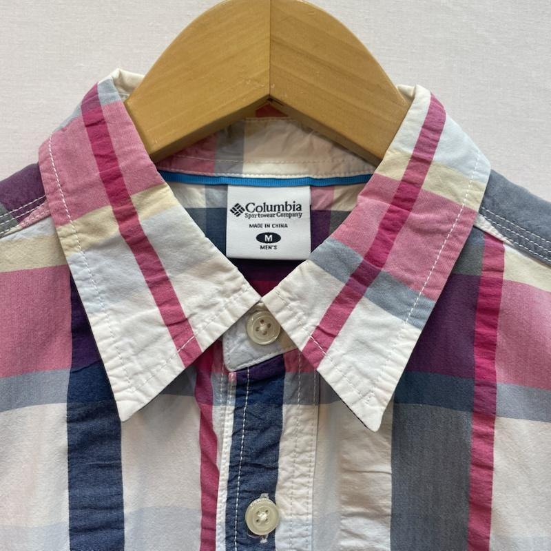 コロンビア Columbia シャツ、ブラウス 半袖 チェック柄 半袖 シャツ 胸ポケット M チェック 白 / ホワイト / white X 桃 / ピンク / pink X 紺 / ネイビー / navy メンズ USED 古着 中古 50162636