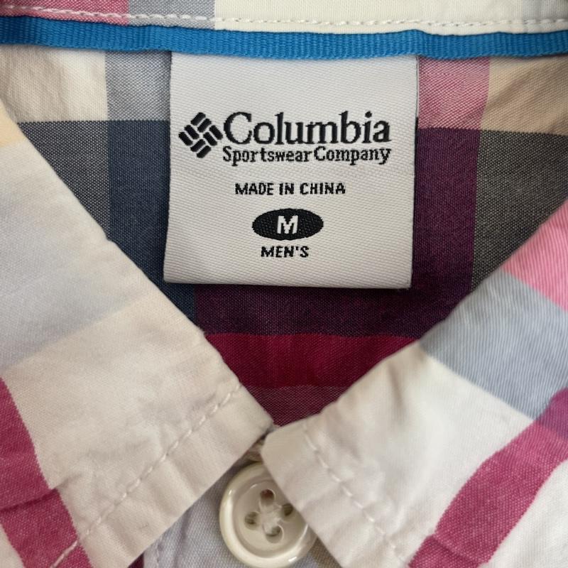 コロンビア Columbia シャツ、ブラウス 半袖 チェック柄 半袖 シャツ 胸ポケット M チェック 白 / ホワイト / white X 桃 / ピンク / pink X 紺 / ネイビー / navy メンズ USED 古着 中古 50162636