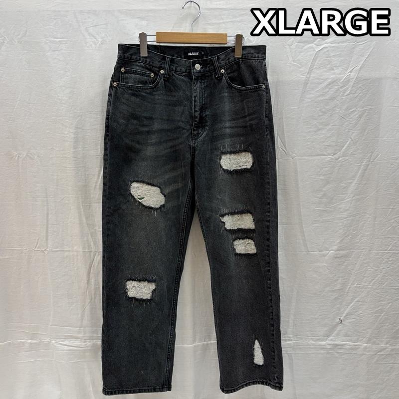 エクストララージ XLARGE パンツ デニム、ジーンズ 101234031010 DISTRESSED ダメージリペア加工 ブラック デニム パンツ 34インチ 黒 / ブラック / black メンズ USED 古着 中古 50162653