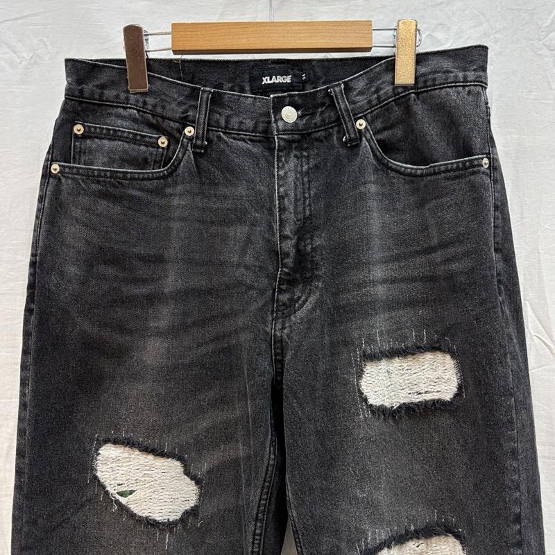 エクストララージ XLARGE パンツ デニム、ジーンズ 101234031010 DISTRESSED ダメージリペア加工 ブラック デニム パンツ 34インチ 黒 / ブラック / black メンズ USED 古着 中古 50162653