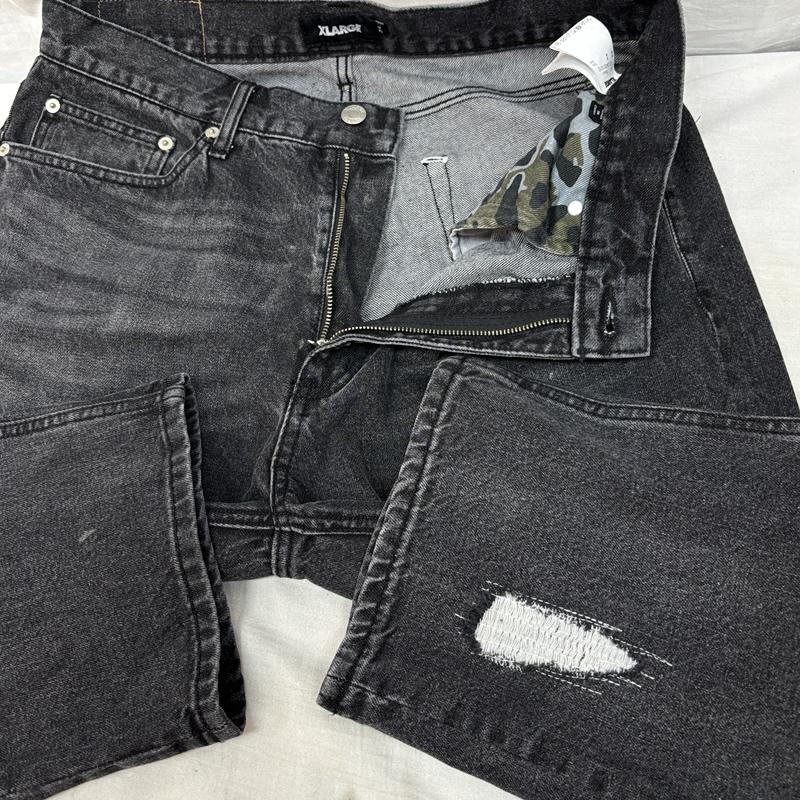 エクストララージ XLARGE パンツ デニム、ジーンズ 101234031010 DISTRESSED ダメージリペア加工 ブラック デニム パンツ 34インチ 黒 / ブラック / black メンズ USED 古着 中古 50162653