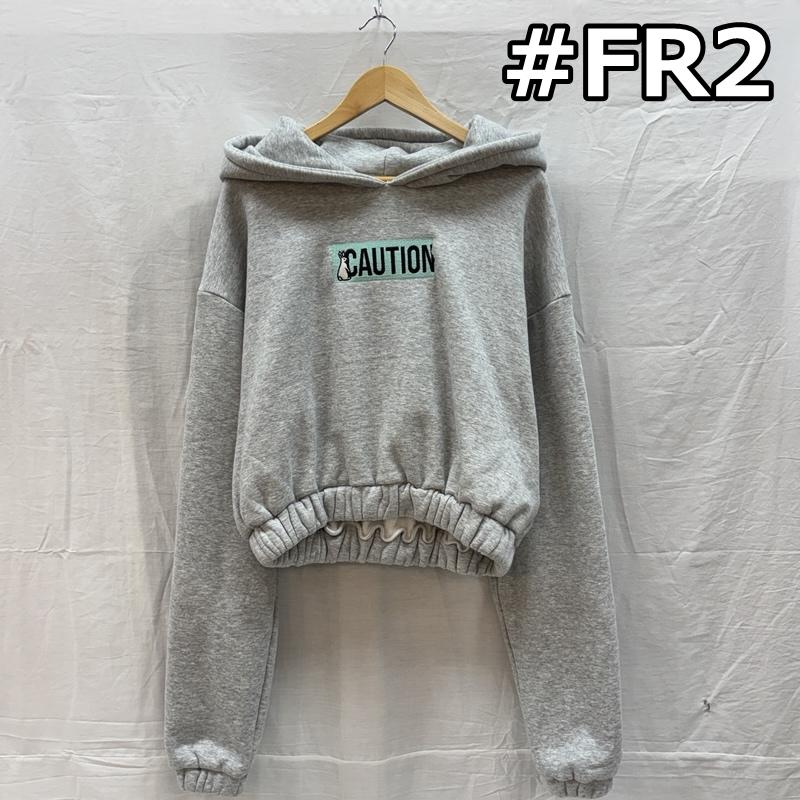 エフアールツー FR2 パーカー 長袖 FRC2761 CAUTION ロゴ ショート丈 プルオーバー フーディ スウェット パーカー 裏起毛 FREE 灰 / グレー / gray レディース USED 古着 中古 50162662