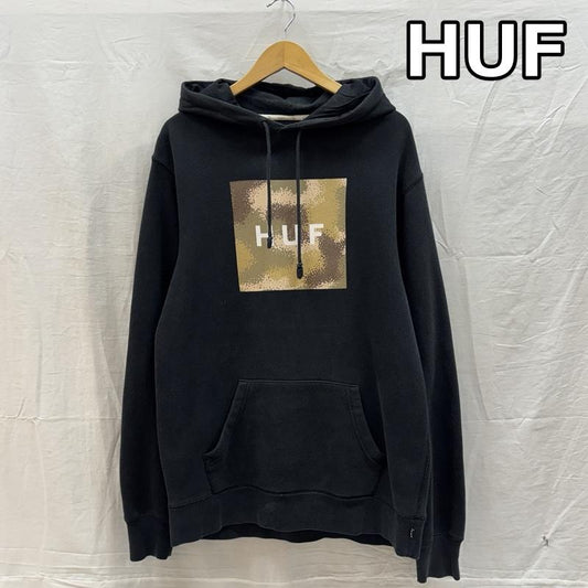ハフ HUF パーカー 長袖 スクエアロゴ プルオーバー フーディ スウェット パーカー M 黒 / ブラック / black メンズ USED 古着 中古 50162667