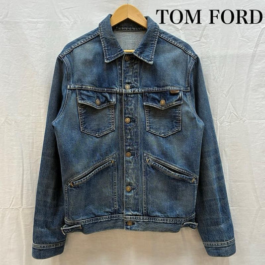 トム フォード TOM FORD ジャケット、上着 ジャンパー、ブルゾン 18ss ICON DENIM JACKET サイドベルト ウォッシュ ヴィンテージ 加工 デニムジャケット TFD111 M メンズ USED 古着 中古 50162689