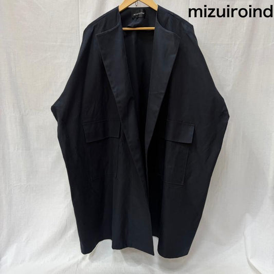 ミズイロインド mizuiroind コート コート一般 ポケット付きノーカラーワイドコート ネイビー - 無地 紺 / ネイビー / navy レディース USED 古着 中古 50162692