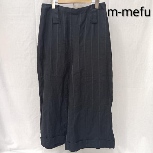 メフウ 芽風 ボトムス ボトムス m-mefu ストライプワンドパンツ リネン混 サルエル風 リラックス 40 ストライプ 黒 / ブラック / black レディース USED 古着 中古 50162697