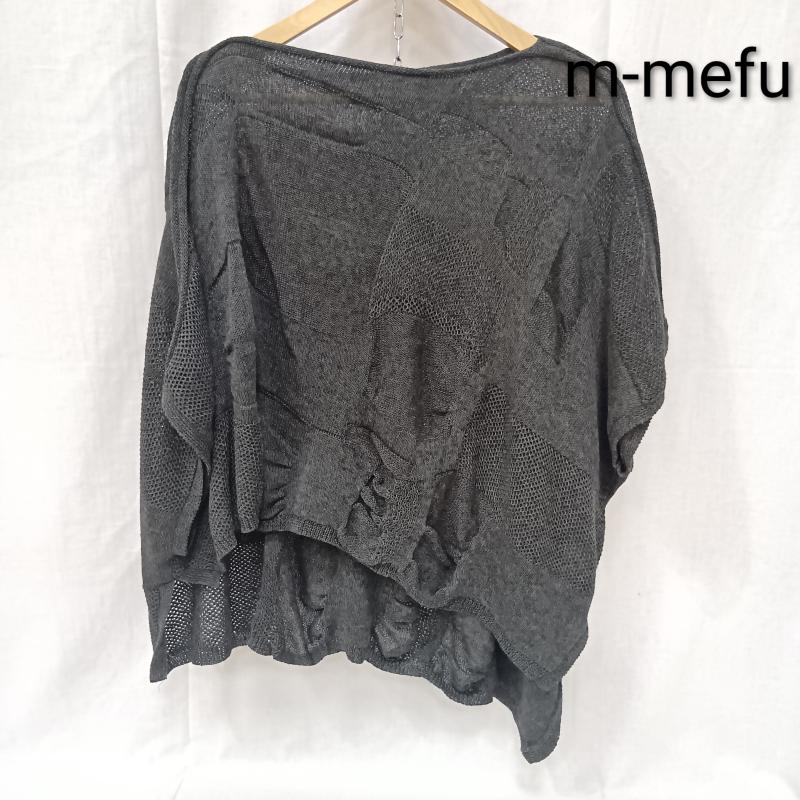 メフウ 芽風 ニット、セーター 半袖 m-mefu 麻混 リネン ボートネック プルオーバー ワイドニットベスト ショート丈 アシンメトリー 変形トップス 40 無地 ダークグレー / ダークグレー / レディース USED 古着 中古 50162699