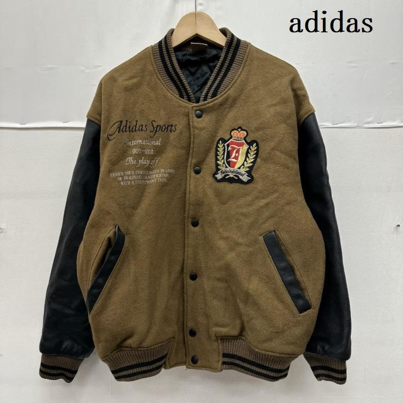 アディダス adidas ジャケット、上着 ジャンパー、ブルゾン 80s デサント製 袖 レザー スタジャン L 茶 / ブラウン / brown X 黒 / ブラック / black メンズ USED 古着 中古 50162725