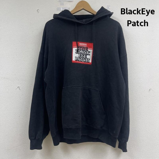 ブラックアイパッチ BlackEyePatch パーカー 長袖 取扱注意 センターロゴ 警告ラベル プルオーバー パーカー フーディー L 黒 / ブラック / black メンズ USED 古着 中古 50162733