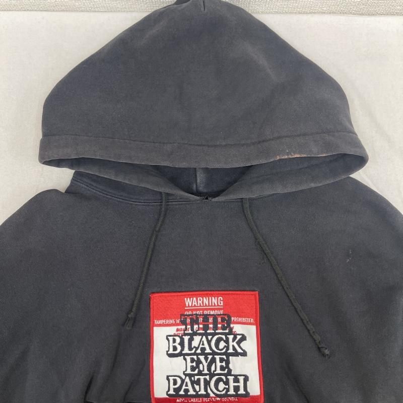 ブラックアイパッチ BlackEyePatch パーカー 長袖 取扱注意 センターロゴ 警告ラベル プルオーバー パーカー フーディー L 黒 / ブラック / black メンズ USED 古着 中古 50162733