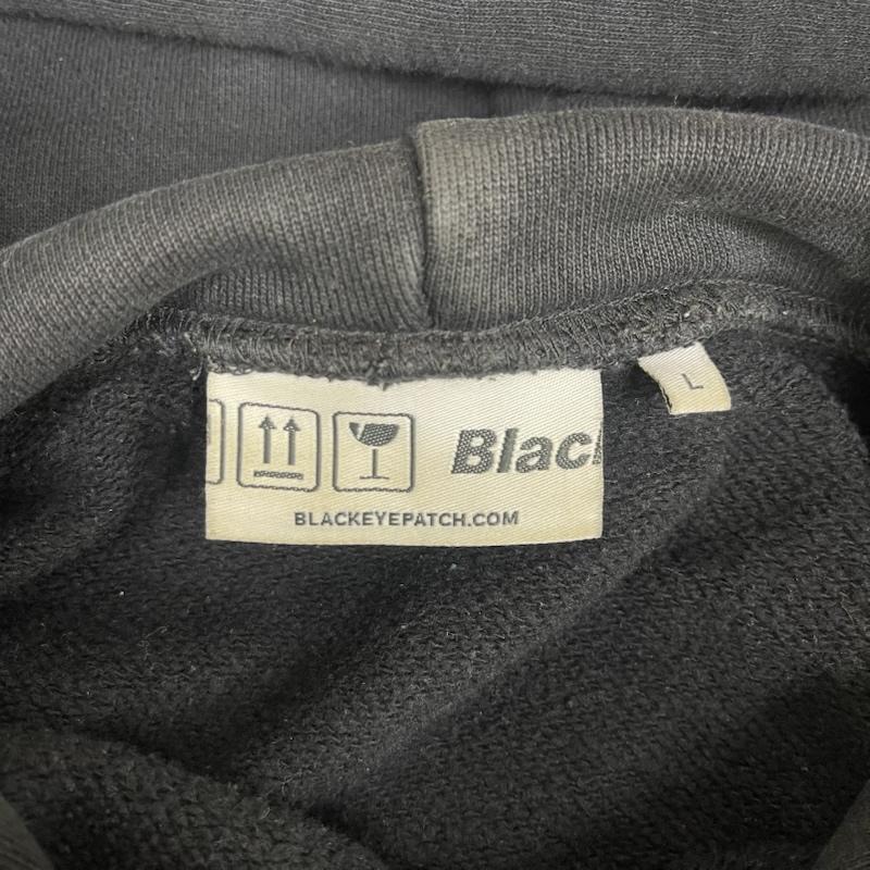 ブラックアイパッチ BlackEyePatch パーカー 長袖 取扱注意 センターロゴ 警告ラベル プルオーバー パーカー フーディー L 黒 / ブラック / black メンズ USED 古着 中古 50162733
