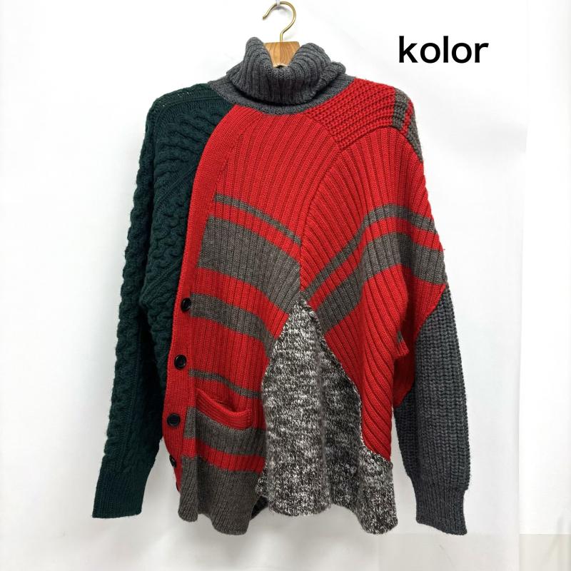 カラー kolor ニット、セーター 長袖 クレイジーパターンニット 19AW ボリューム ミックス ウール 厚手 ニット タートルネック 1 メンズ USED 古着 中古 50162738