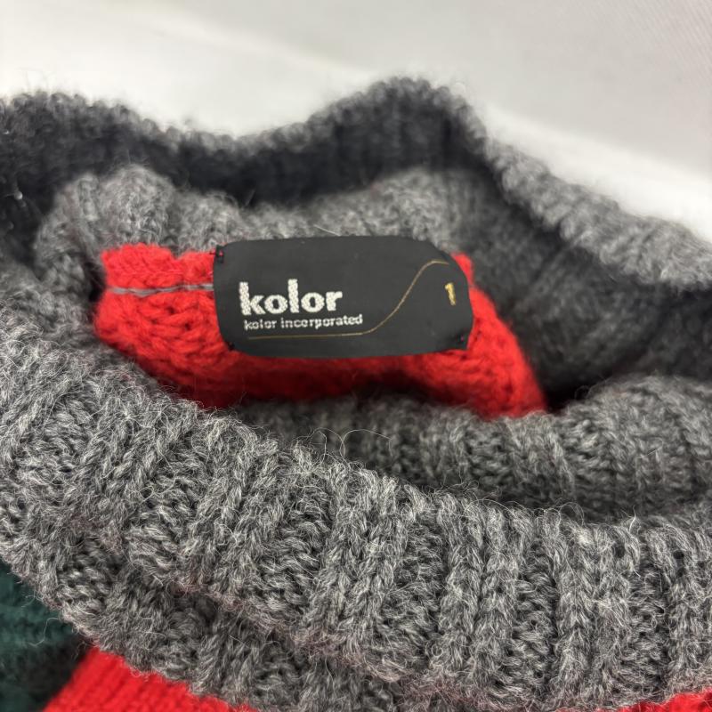 カラー kolor ニット、セーター 長袖 クレイジーパターンニット 19AW ボリューム ミックス ウール 厚手 ニット タートルネック 1 メンズ USED 古着 中古 50162738