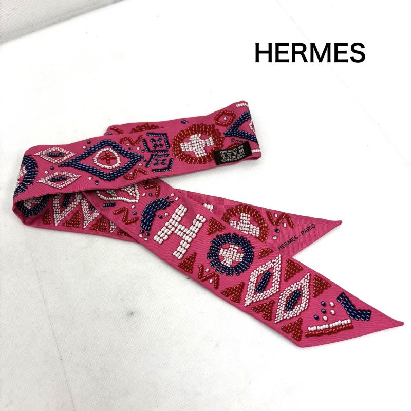 エルメス HERMES ファッション小物 スカーフ、ポケットチーフ ツイリー ミッツァ スカーフ KELLY EN PERLES ケリーアンペルル シルク ピンク - レディース USED 古着 中古 50162750