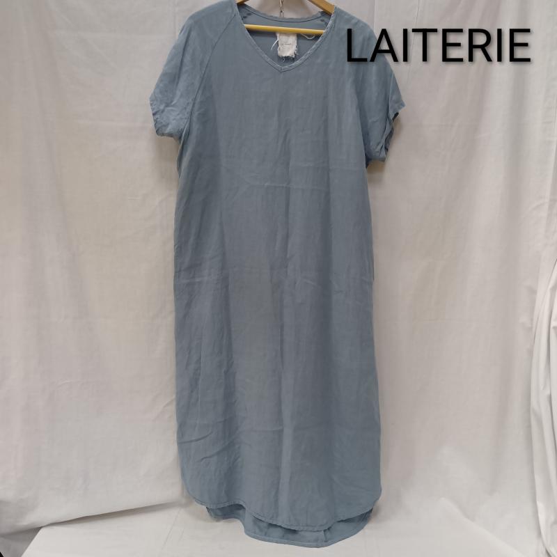 古着 USED ワンピース ロングスカート LAITERIE レイトリー 半袖リネンロングワンピース Vネック ラグランスリーブ マキシ ラウンドヘム 麻 - 無地 水色 / ライトブルー / レディース USED 古着 中古 50162754
