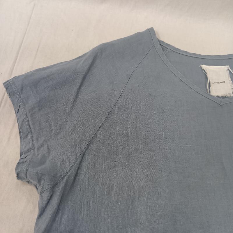 古着 USED ワンピース ロングスカート LAITERIE レイトリー 半袖リネンロングワンピース Vネック ラグランスリーブ マキシ ラウンドヘム 麻 - 無地 水色 / ライトブルー / レディース USED 古着 中古 50162754