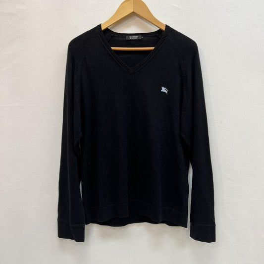 バーバリーブラックレーベル BURBERRY BLACK LABEL ニット、セーター 長袖 ワンポイントロゴ Vネック コットンニット 3 黒 / ブラック / black メンズ USED 古着 中古 50162772