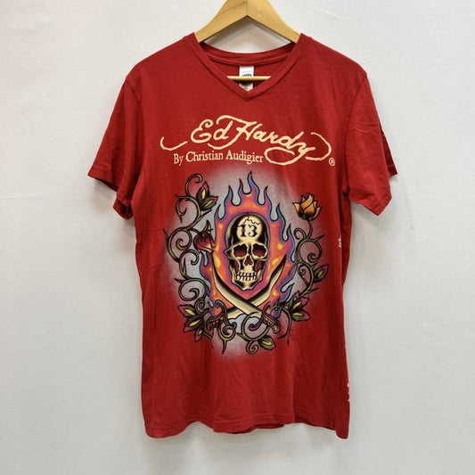 エドハーディー Ed Hardy Tシャツ 半袖 フレイム スカル Tシャツ y2k M 赤 / レッド / red メンズ USED 古着 中古 50162775