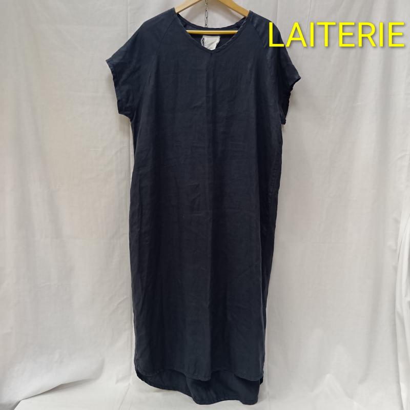 古着 USED ワンピース ロングスカート LAITERIE レイトリー 半袖リネンロングワンピース Vネック ラグランスリーブ マキシ ラウンドヘム 麻 - 無地 ダークグレー / ダークグレー / レディース USED 古着 中古 50162778