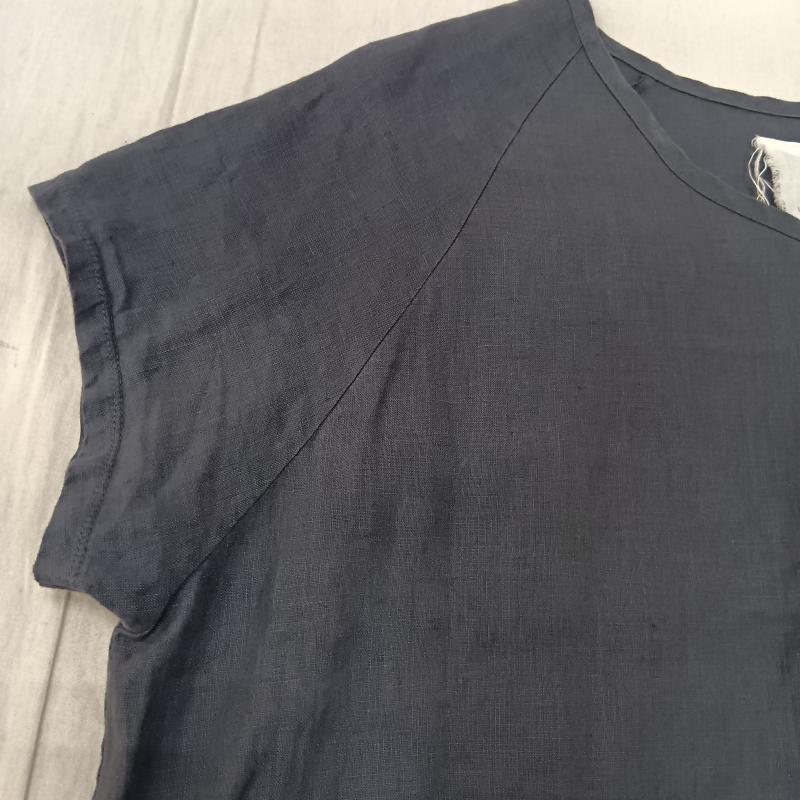 古着 USED ワンピース ロングスカート LAITERIE レイトリー 半袖リネンロングワンピース Vネック ラグランスリーブ マキシ ラウンドヘム 麻 - 無地 ダークグレー / ダークグレー / レディース USED 古着 中古 50162778