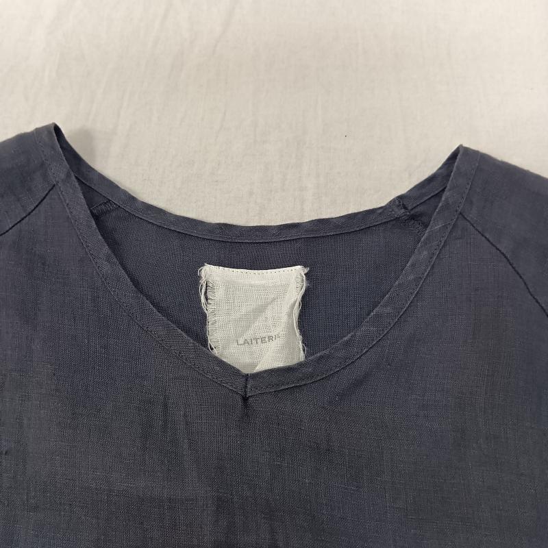 古着 USED ワンピース ロングスカート LAITERIE レイトリー 半袖リネンロングワンピース Vネック ラグランスリーブ マキシ ラウンドヘム 麻 - 無地 ダークグレー / ダークグレー / レディース USED 古着 中古 50162778