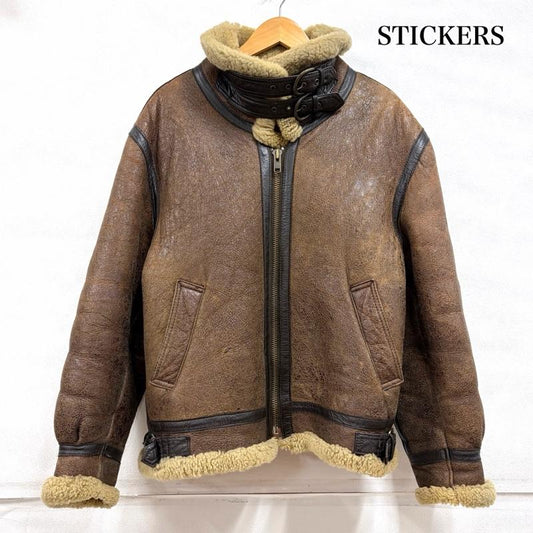 レザー レザー ジャケット、上着 レザージャケット ムートン ジャケット コート ボア レザー フライト TYPE B-3 STICKERS ステッカーズ 羊革 ミリタリー M 無地 茶 / ブラウン / brown X ベージュ / ベージュ / beige X ダークブラウン / ダークブラウン / メンズ USED 古着 中古 50162792
